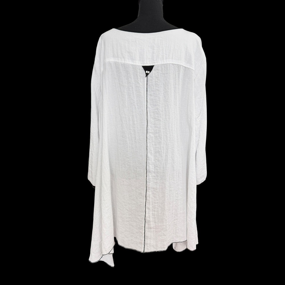 Ali Miles Contrast Trim Sharkbite Hem Tunic 3X White Black Lagenlook Art to Wear - Picture 3 of 9